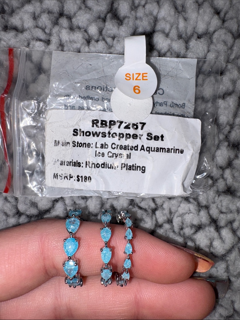 bp Blue Teardrop Stone Hoop Earrings